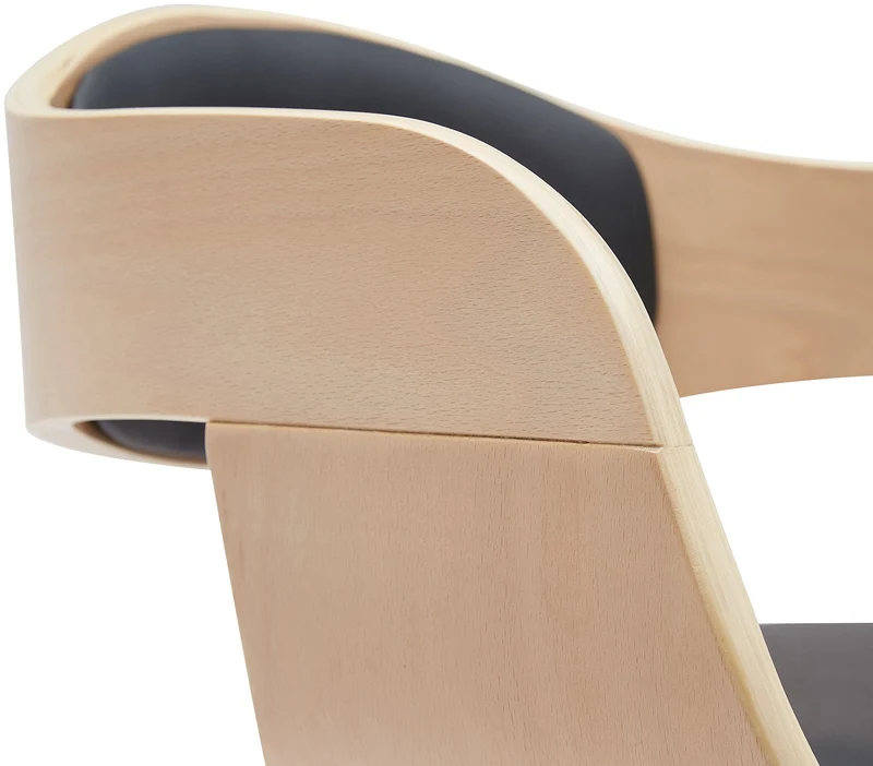 Set de 2 tabourets de bar chaises hautes pieds trompette en métal noir assise en bois clair et similicuir noir TDB10763