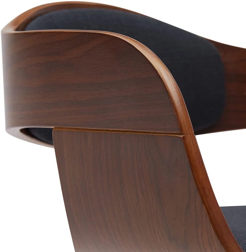 Set de 2 tabourets de bar chaises hautes pieds trompette en métal noir assise en bois marron et tissu noir TDB10761