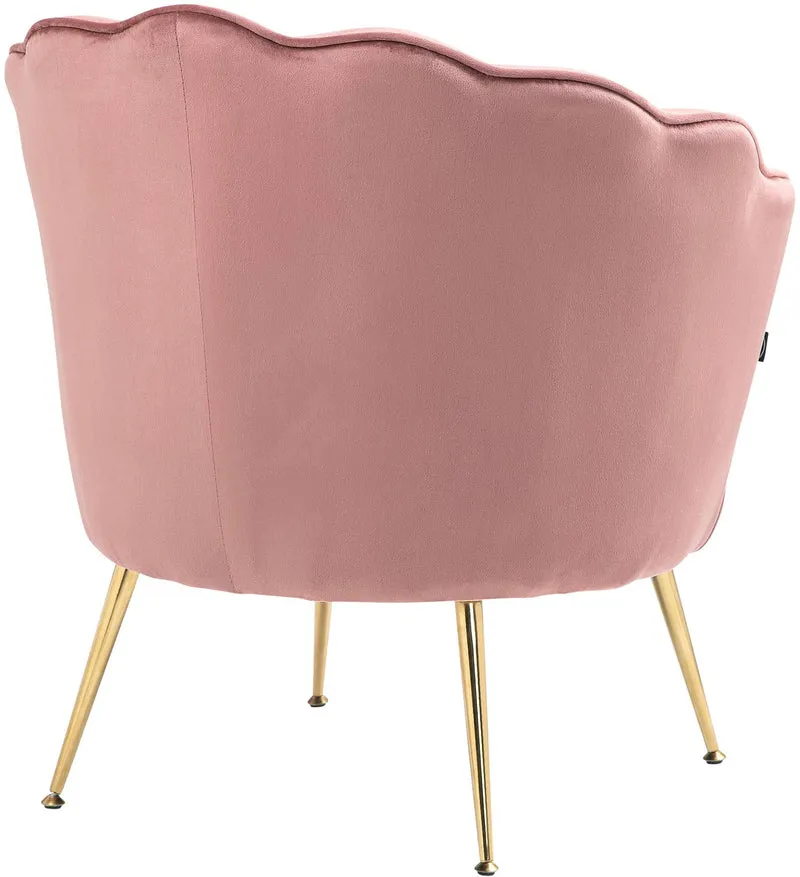 Fauteuil lounge chaise de chaise rembourrée avec coutures décoratives revêtement en velours rose et pieds métal doré FAL101557