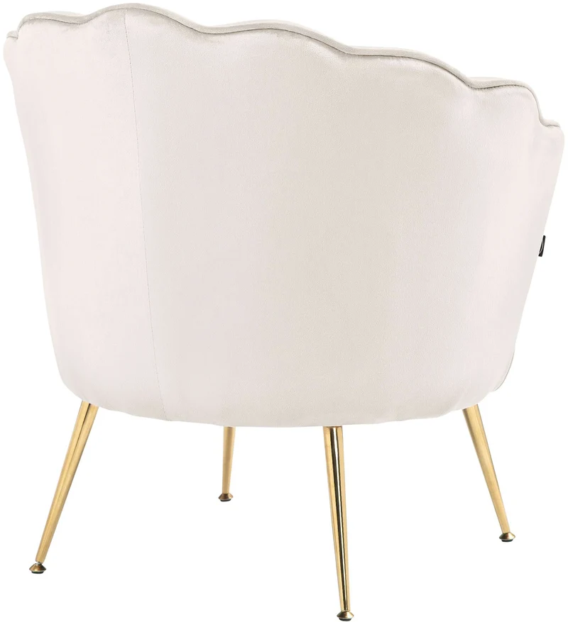 Fauteuil lounge chaise de chaise rembourrée avec coutures décoratives revêtement en velours crème et pieds métal doré FAL101554