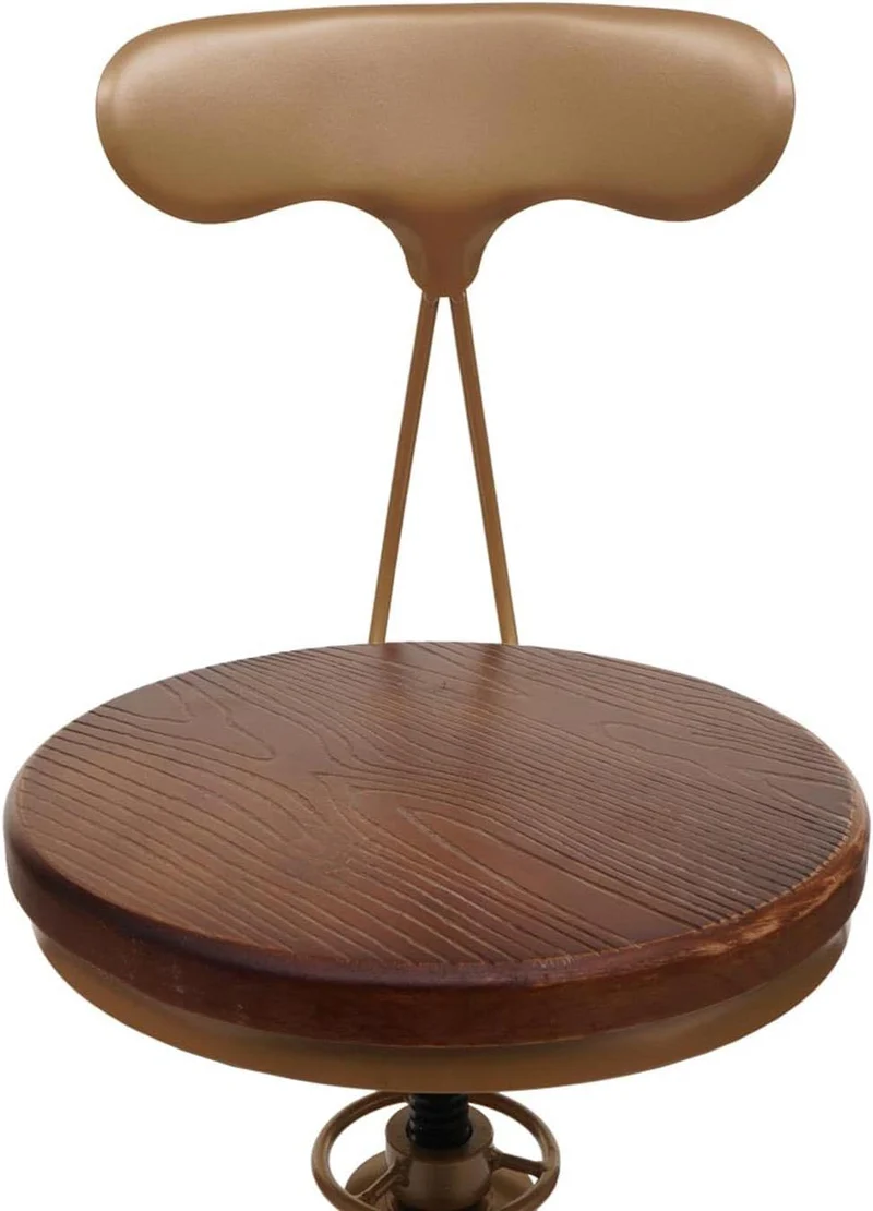 Lot de 2 tabourets de bar chaise haute avec repose-pieds rotatif réglable en hauteur design industriel métal doré et bois marron TDB04081