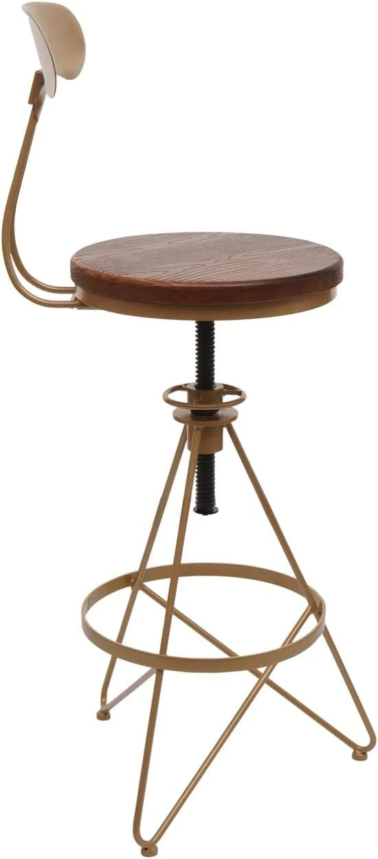 Lot de 2 tabourets de bar chaise haute avec repose-pieds rotatif réglable en hauteur design industriel métal doré et bois marron TDB04081