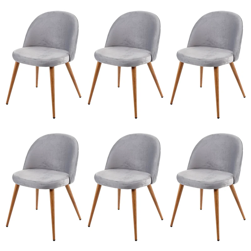 Lot de 6 chaises de salle à manger tissu velours gris clair en bois style rétro 04_0002118