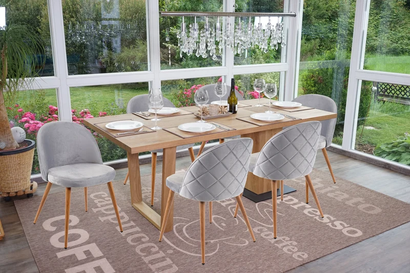 Lot de 6 chaises de salle à manger tissu velours gris clair en bois style rétro 04_0002118
