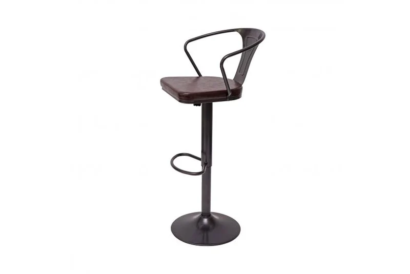2x tabourets de bar en synthétique marron et métal noir style industrielle avec accoudoirs TDB04055