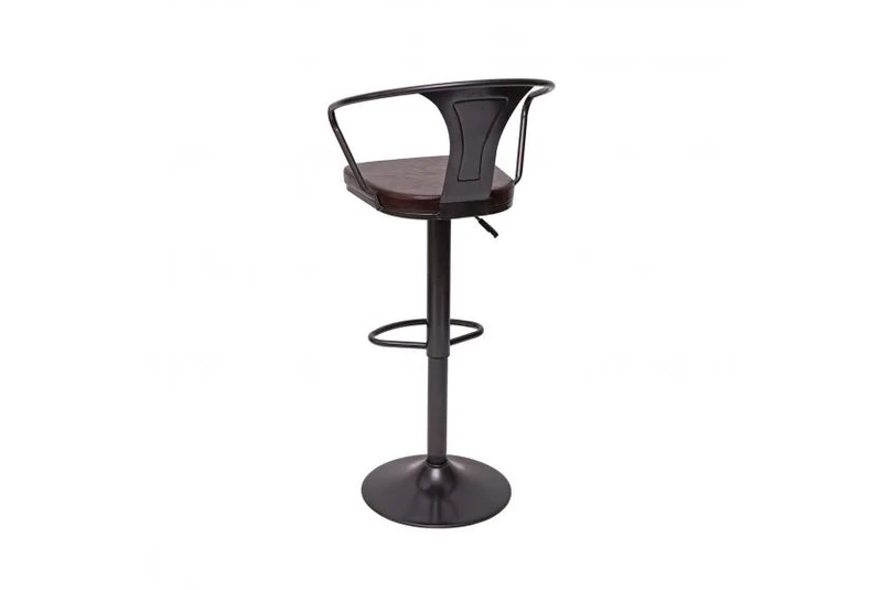 2x tabourets de bar en synthétique marron et métal noir style industrielle avec accoudoirs TDB04055