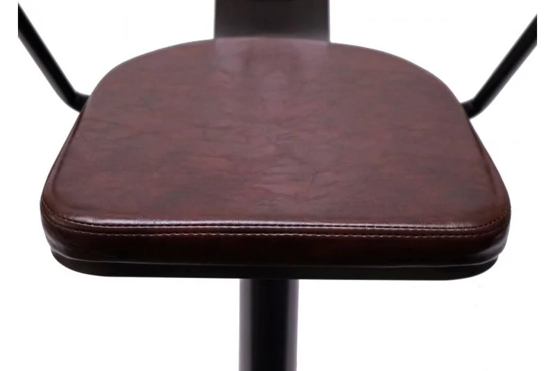 2x tabourets de bar en synthétique marron et métal noir style industrielle avec accoudoirs TDB04055