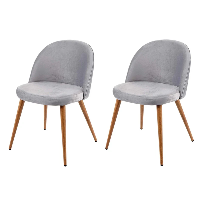 Lot de 2 chaises de salle à manger tissu velours gris clair en bois style rétro CDS04418
