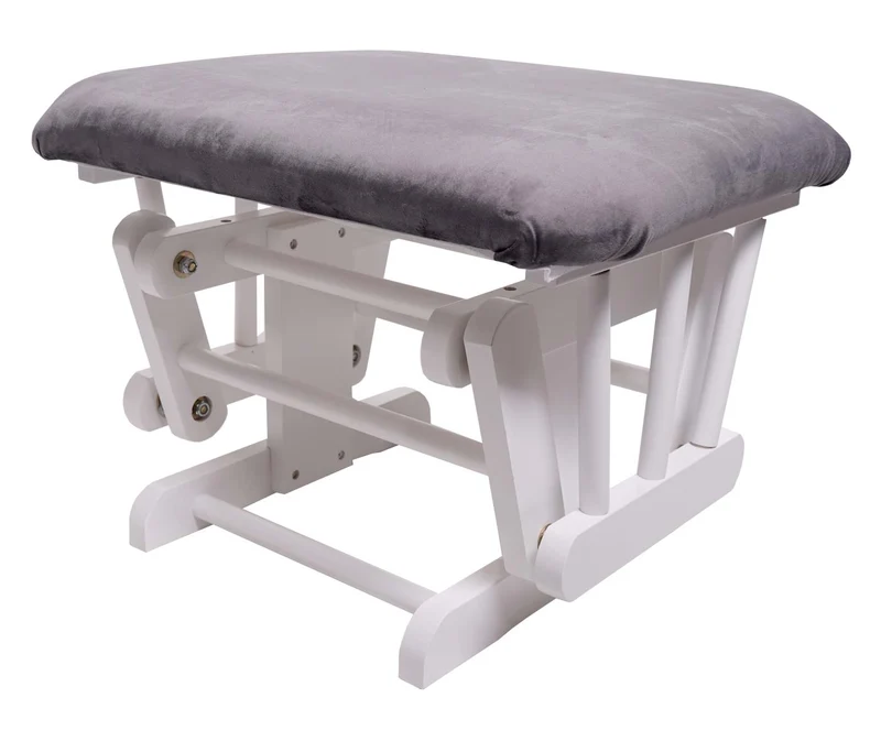 Fauteuil chaise à bascule rocking chair avec repose-pieds relaxation design rustique en bois de bouleau blanc et tissu velours gris 04_0002935