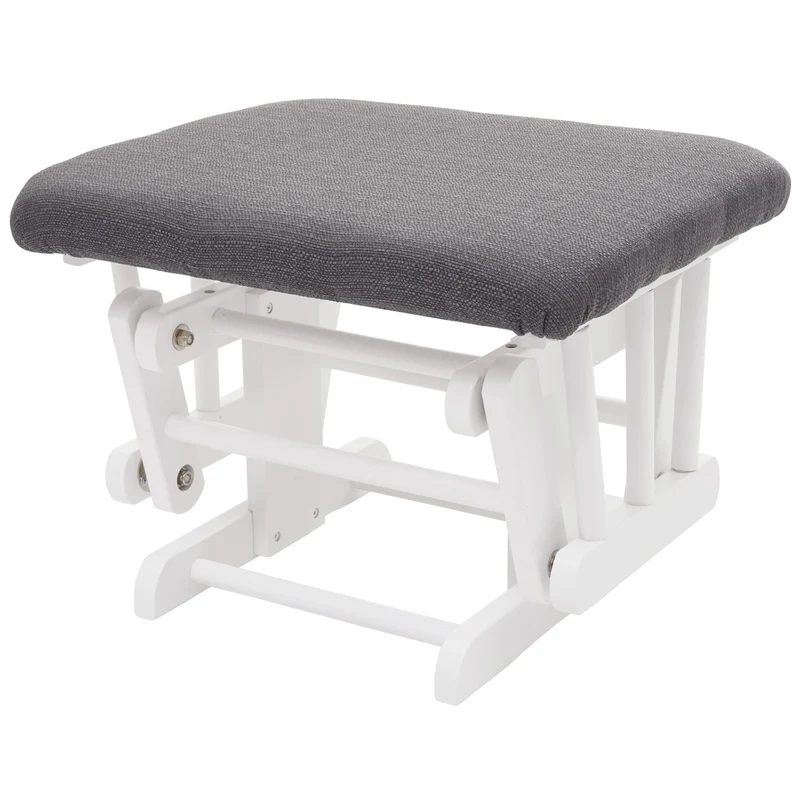 Fauteuil chaise à bascule rocking chair avec repose-pieds relaxation design rustique en bois de bouleau blanc et tissu gris foncé 04_0002929