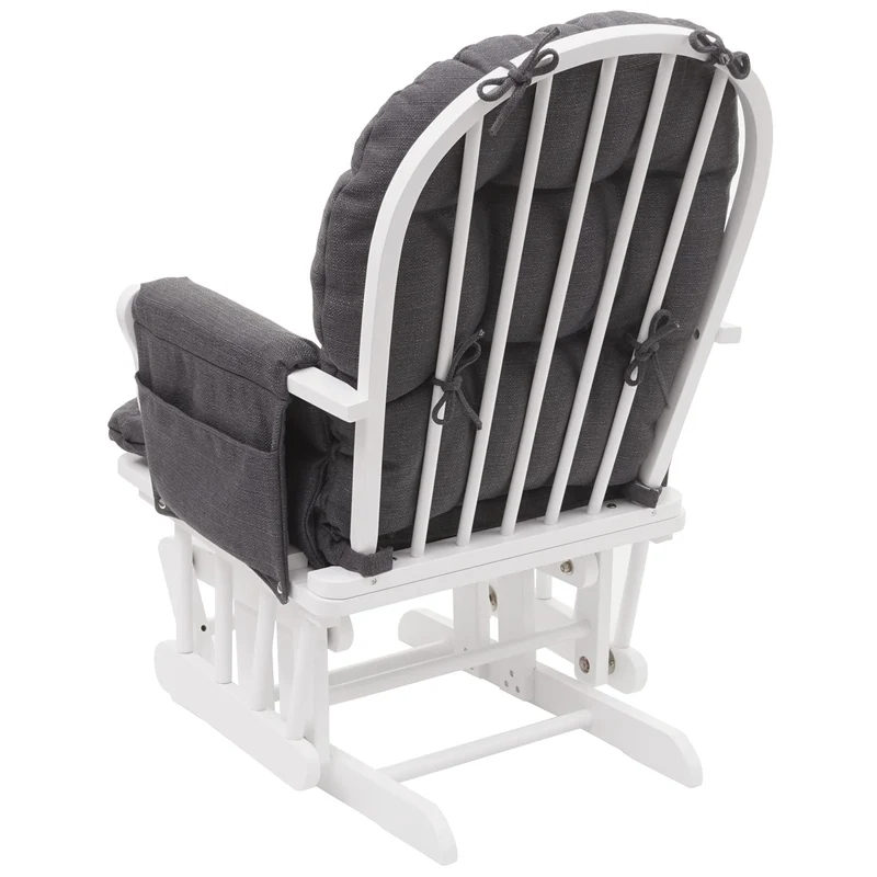 Fauteuil chaise à bascule rocking chair avec repose-pieds relaxation design rustique en bois de bouleau blanc et tissu gris foncé 04_0002929