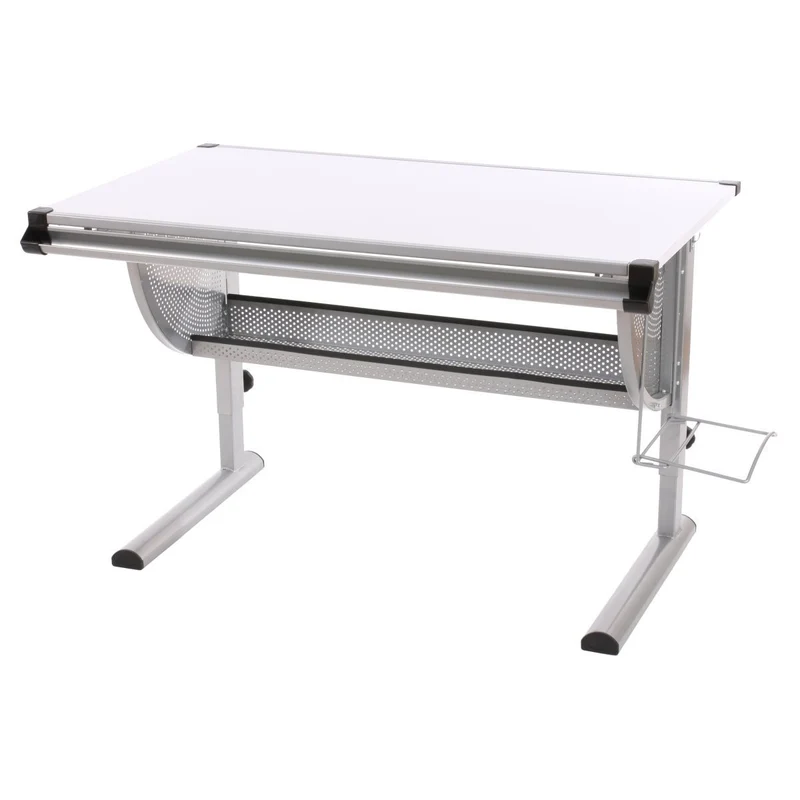 Bureau pour enfant en métal et bois plateau inclinable hauteur réglable blanc BUR04056