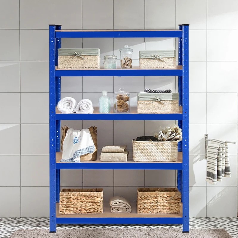 Etagère établi rangement charge lourde métallique tablettes en bois à 5 niveaux 75 x 30 x 150 cm bleu 20_0000597