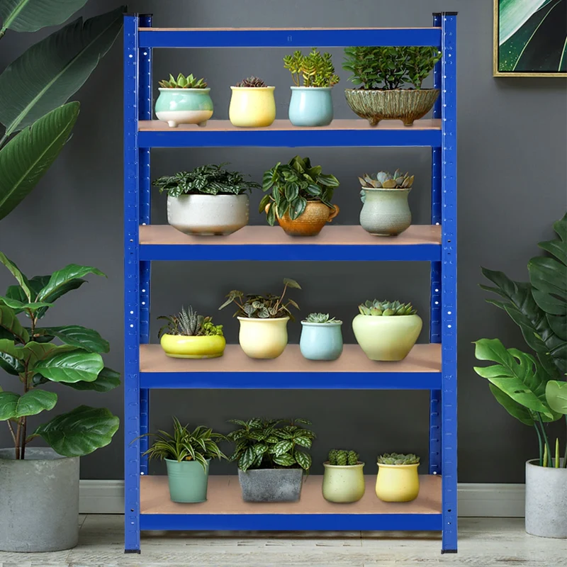 Etagère établi rangement charge lourde métallique tablettes en bois à 5 niveaux 75 x 30 x 150 cm bleu 20_0000597