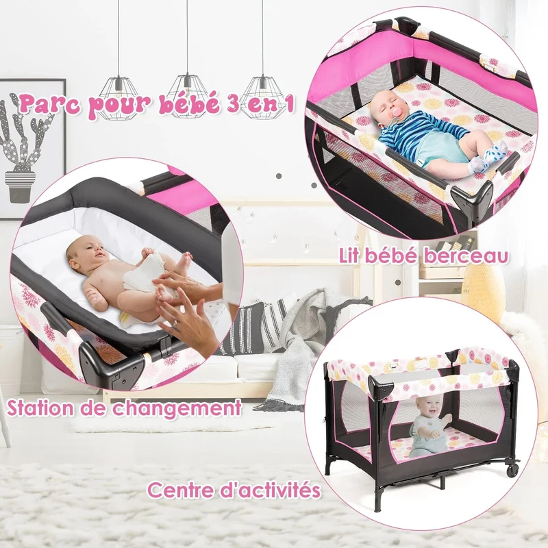3 en 1 lit parapluie pour bébé avec table à langer pour bébé 0-36 mois hauteur réglable 20_0000054