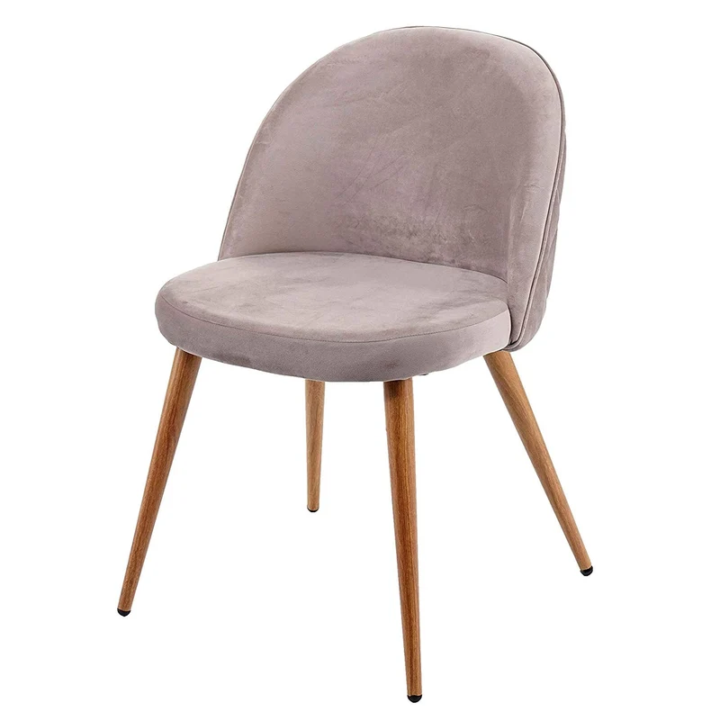 Lot de 4 chaises de salle à manger tissu velours gris brun pieds en bois style rétro CDS04517