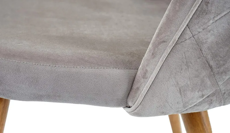 Lot de 4 chaises de salle à manger tissu velours gris brun pieds en bois style rétro CDS04517