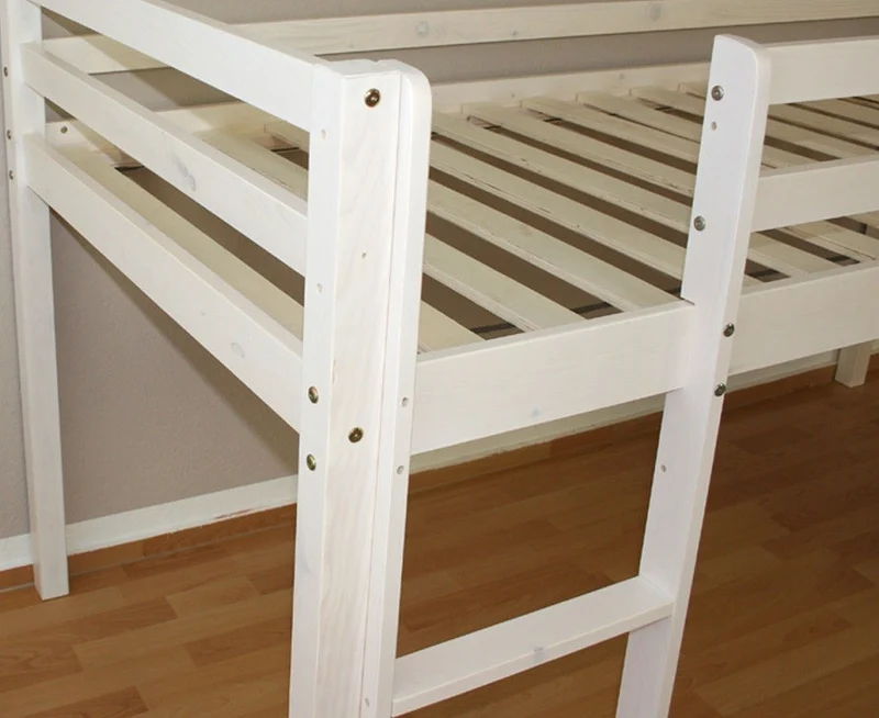 Lit mezzanine 90x200cm avec échelle toboggan en bois blanc et toile bleu LIT06115