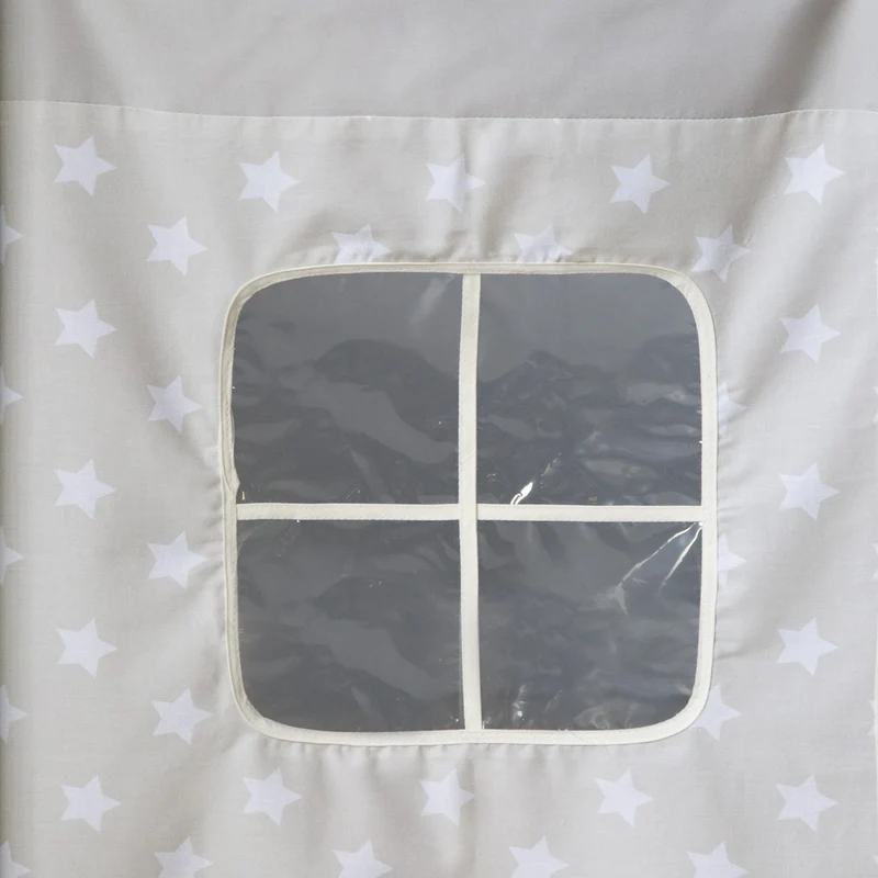 Lit mezzanine 90x200cm avec échelle en bois gris avec tissu étoile LIT06177/2