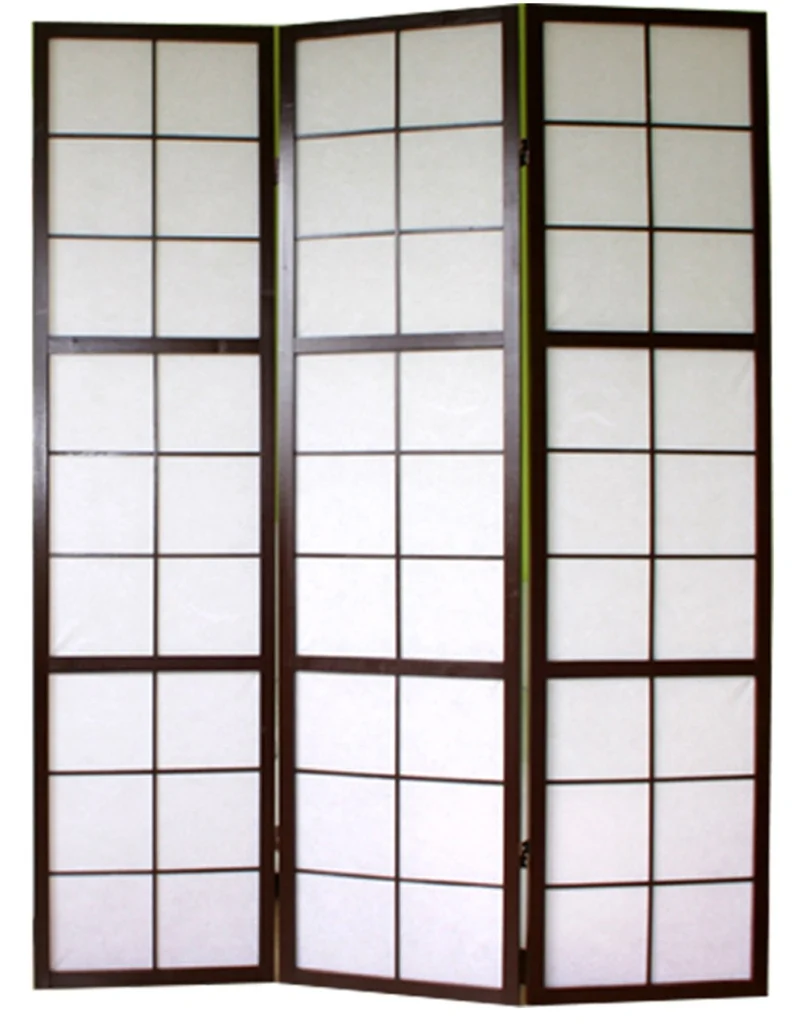 Paravent 3 panneaux pans en bois noir et papier riz 175x132cm PAR06037