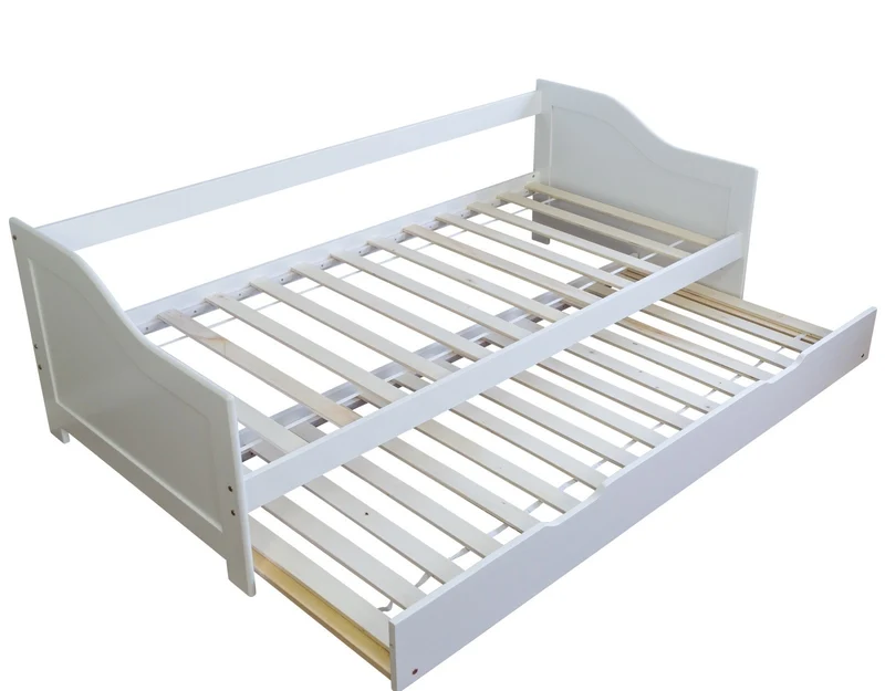 Lit gigogne avec sommier à lattes banquette tiroir 90x200cm blanc LIT06074
