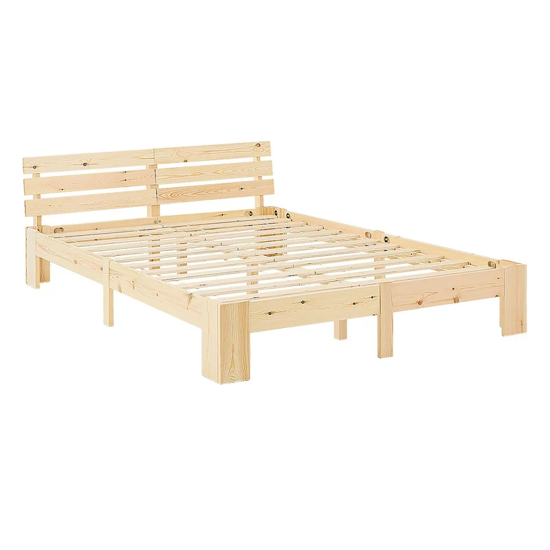 Lit double 2 personnes avec sommier à lattes en bois 140x 200cm LIT06162