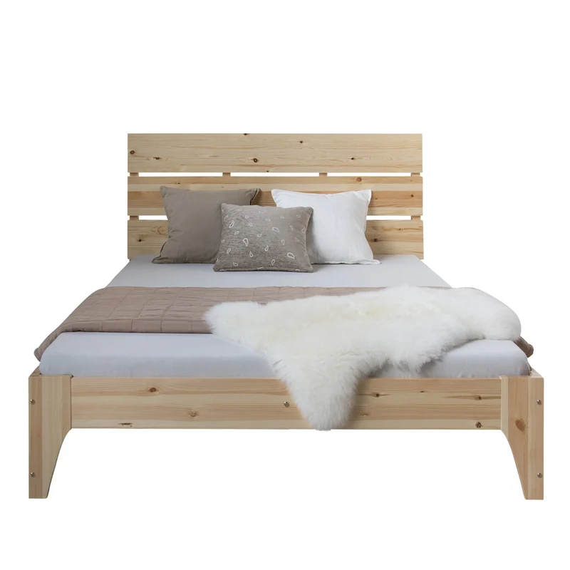 Lit adulte 2 personnes en bois avec sommier à lattes 140 x 200 cm LIT06167
