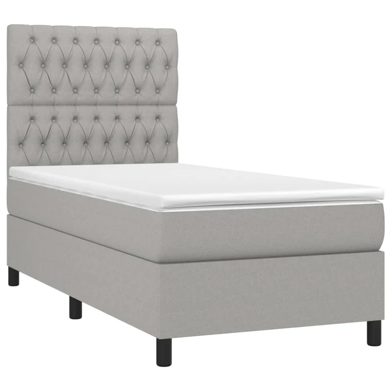 Cadre de lit LED avec sommier tête de lit matelas surmatelas 100x200 cm tissu gris clair TDL0207938