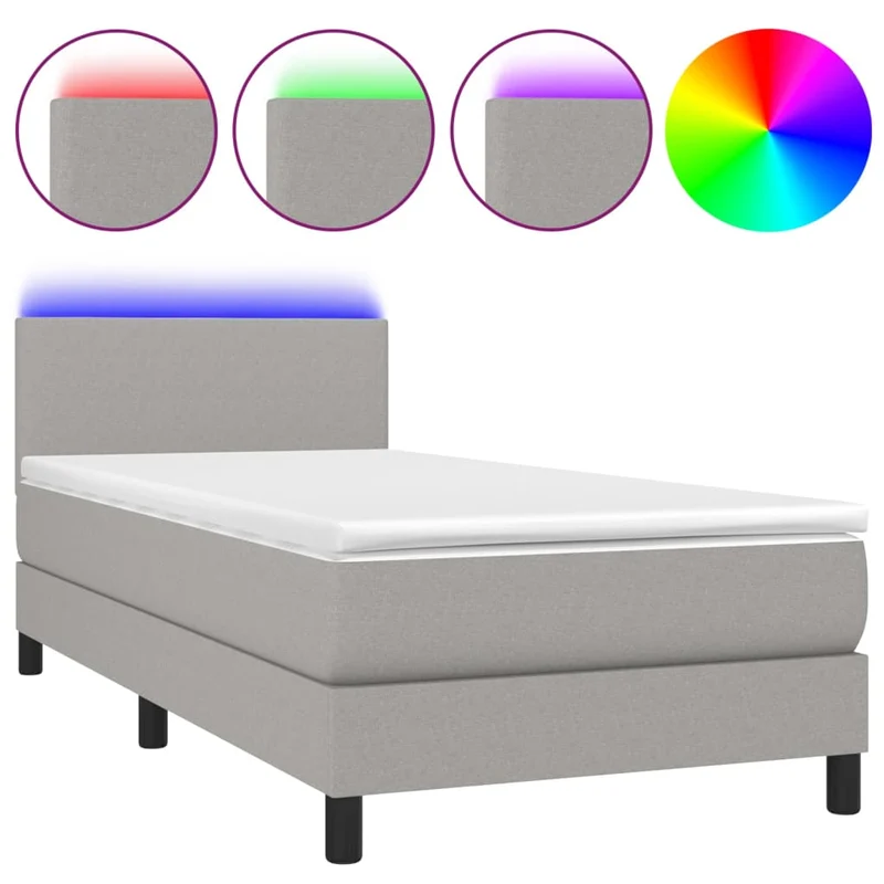 Cadre de lit LED avec sommier tête de lit matelas surmatelas 100x200 cm tissu gris clair TDL0207936
