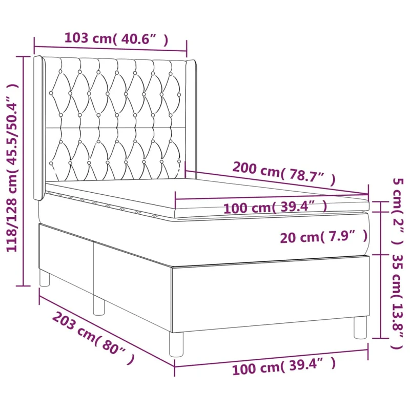 Cadre de lit LED avec sommier tête de lit matelas surmatelas 100x200 cm tissu gris clair TDL0207937