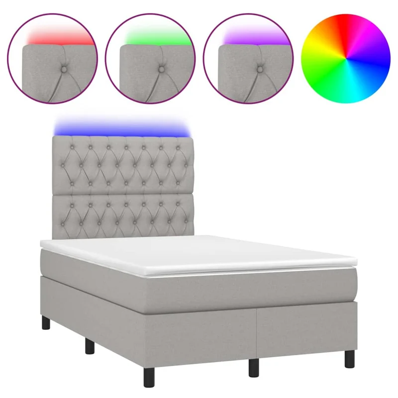 Cadre de lit LED avec sommier tête de lit matelas surmatelas 120x200 cm tissu gris clair TDL0207882