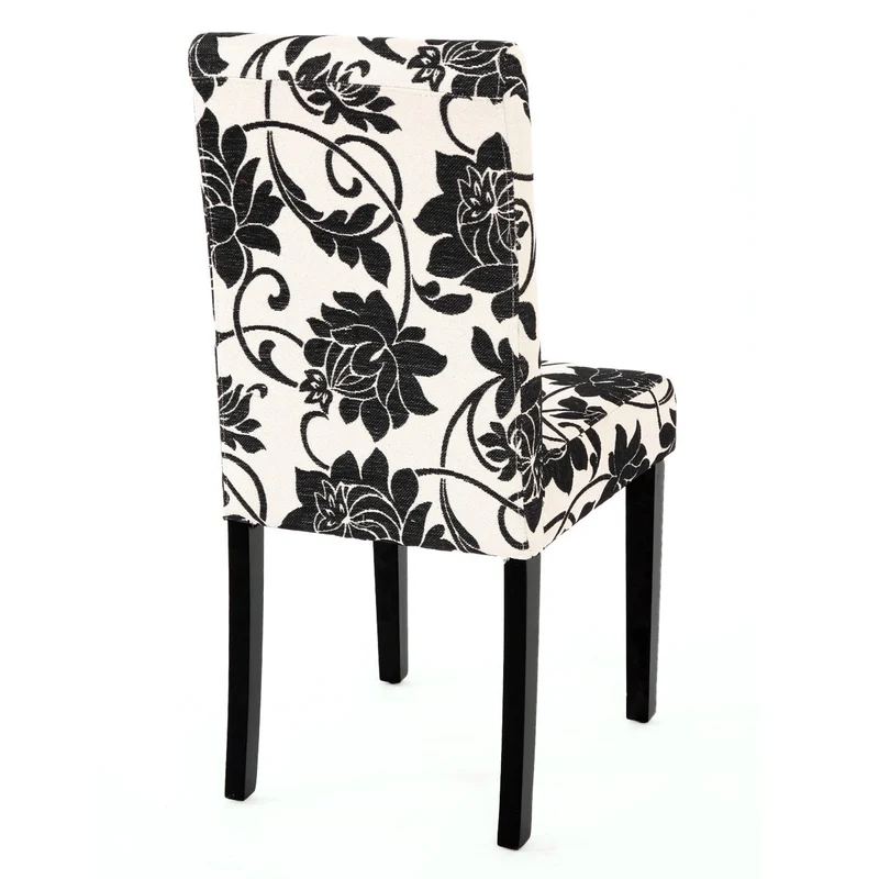 Lot de 2 chaises de salle à manger en tissu imprimé blanc&noir pieds foncés CDS04022