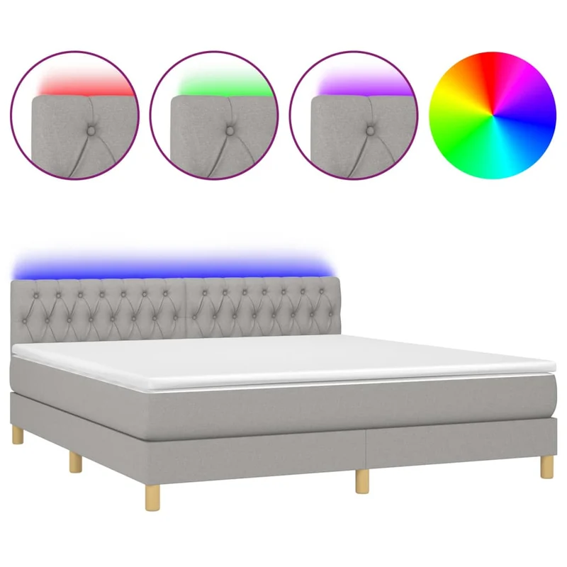 Cadre de lit LED avec sommier tête de lit matelas 180x200 cm tissu gris clair TDL0208511