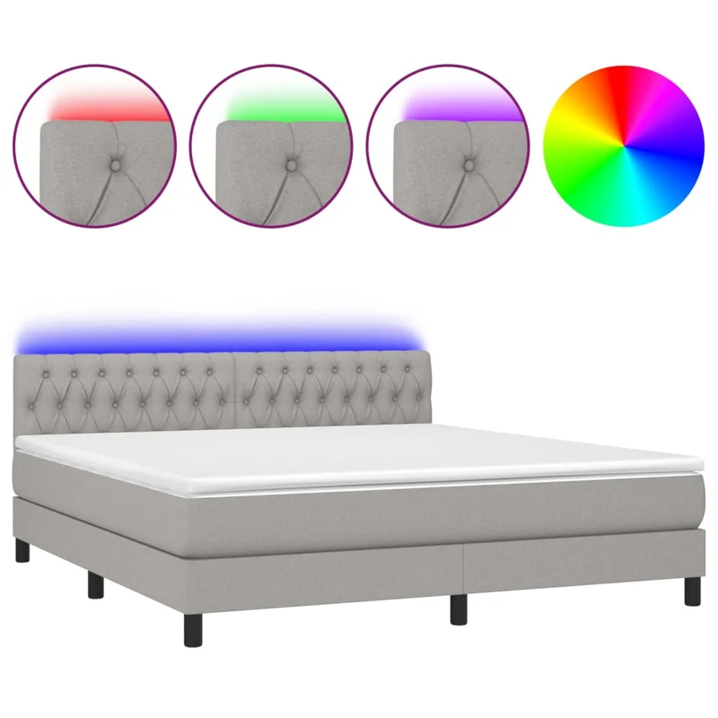 Cadre de lit LED avec sommier tête de lit matelas 180x200 cm tissu gris clair TDL0208505