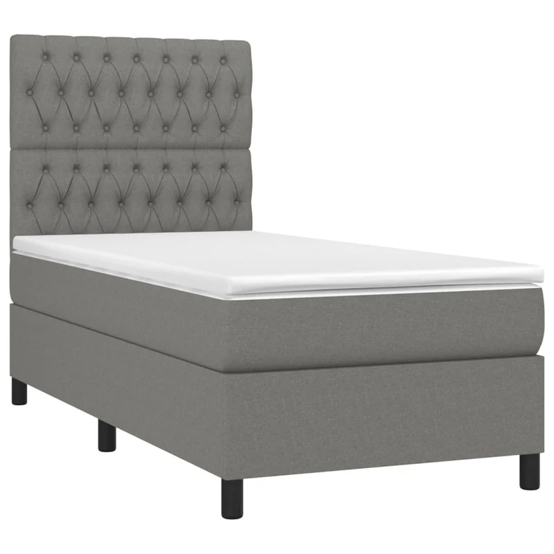 Cadre de lit LED avec sommier tête de lit matelas 100x200 cm tissu gris foncé TDL0208439