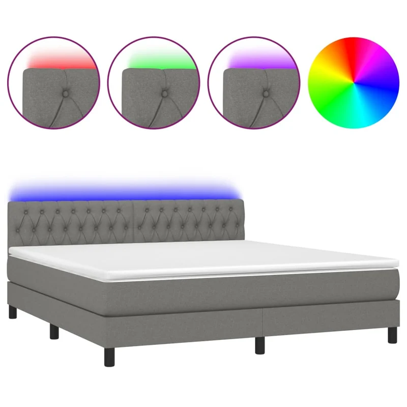 Cadre de lit LED avec sommier tête de lit matelas 160x200 cm tissu gris foncé TDL0208329