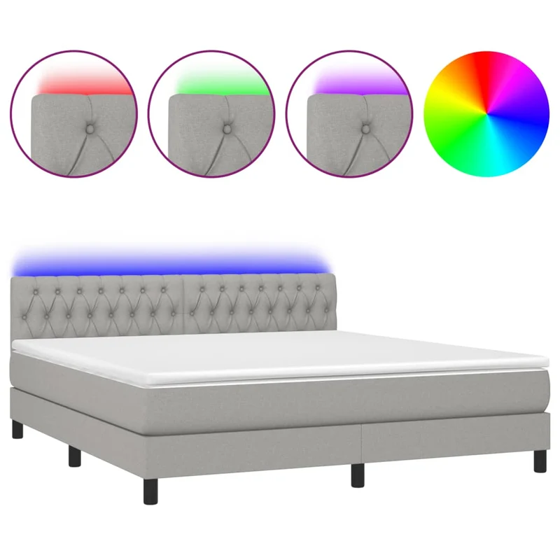 Cadre de lit LED avec sommier tête de lit matelas surmatelas 160x200 cm tissu gris clair TDL0207828