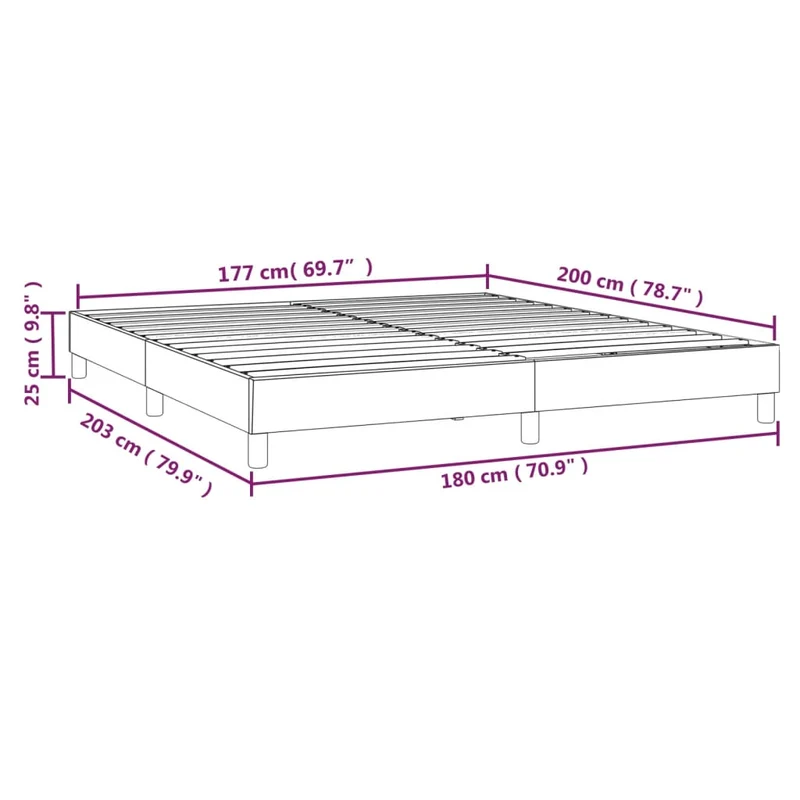 Sommier à lattes sur pieds cadre de lit 180x200 cm tissu gris clair TDL0207182