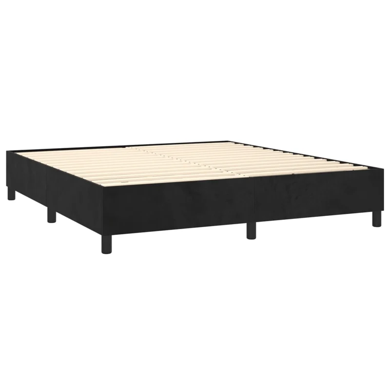 Sommier à lattes sur pieds cadre de lit 180x200 cm tissu velours noir TDL0206997