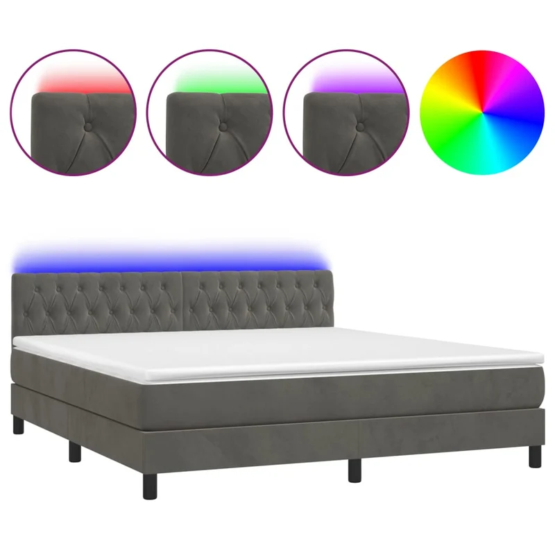 Cadre de lit LED avec sommier tête de lit matelas surmatelas 160x200 cm tissu velours gris foncé TDL0207697