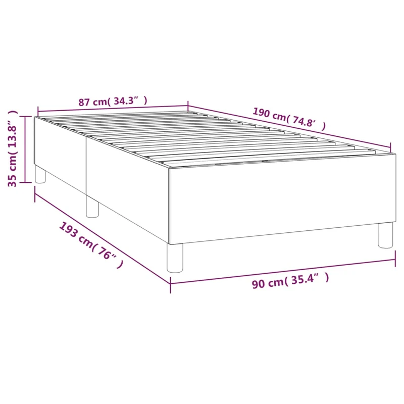 Sommier à lattes sur pieds cadre de lit 90x190 cm tissu velours gris clair TDL0207160