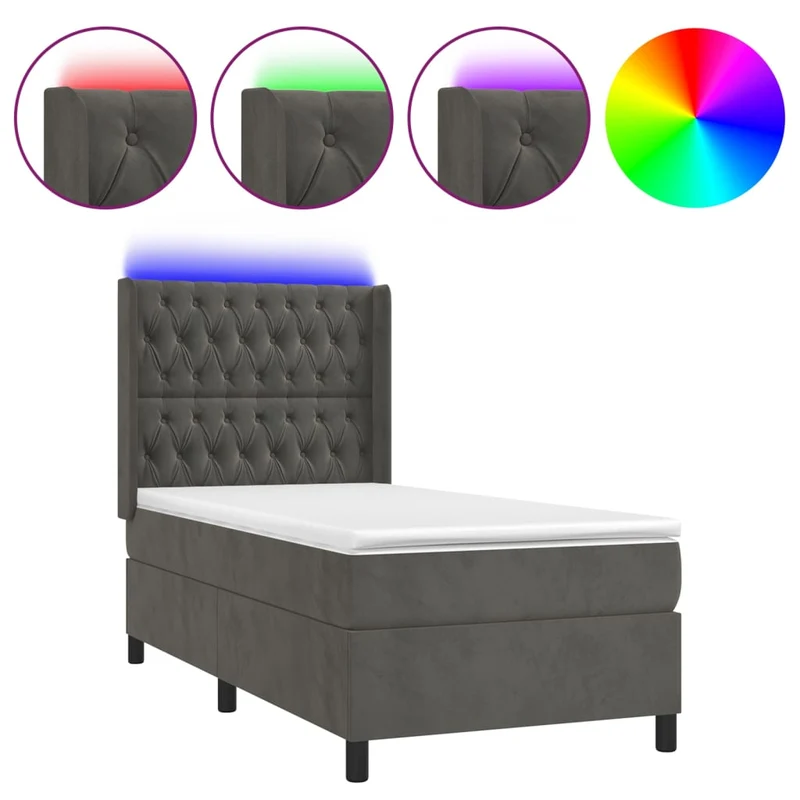 Cadre de lit LED avec sommier tête de lit matelas 80x200cm tissu velours gris foncé TDL0208277