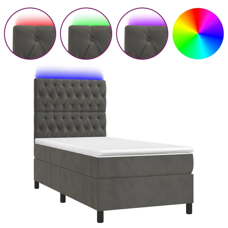 Cadre de lit LED avec sommier tête de lit matelas 80x200cm tissu velours gris foncé TDL0208273