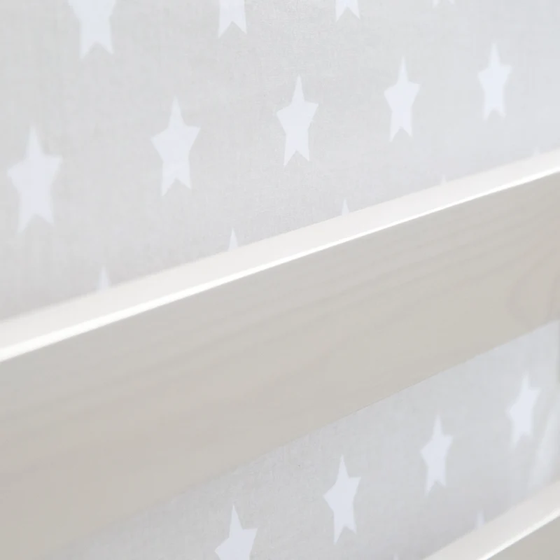 Lit mezzanine 90x200cm avec échelle toboggan en bois blanc avec tissu gris étoile et tour LIT06181