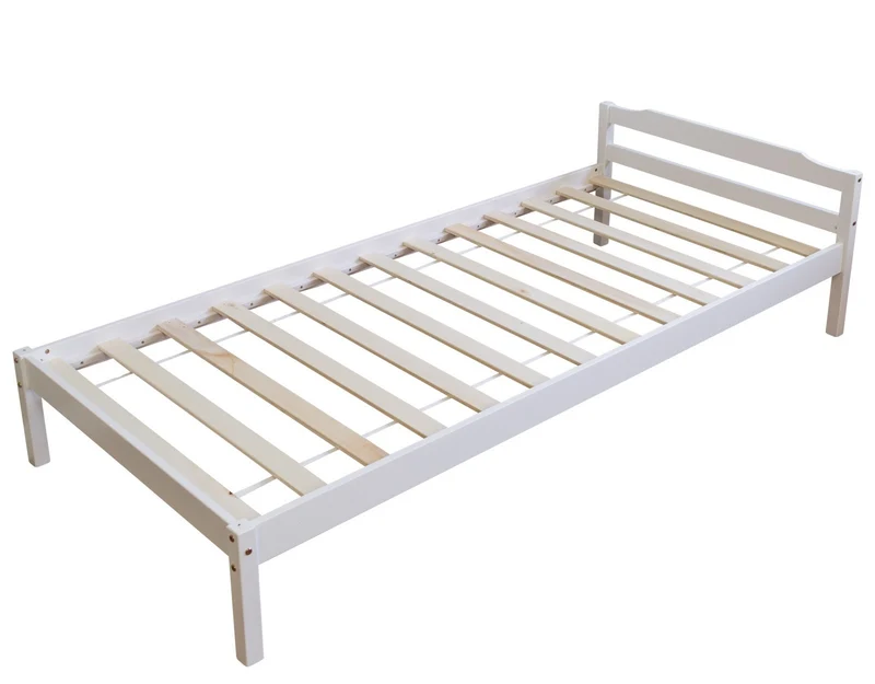 Lit simple 1 personne 90 x 200cm en bois blanc avec sommier à lattes LIT06085