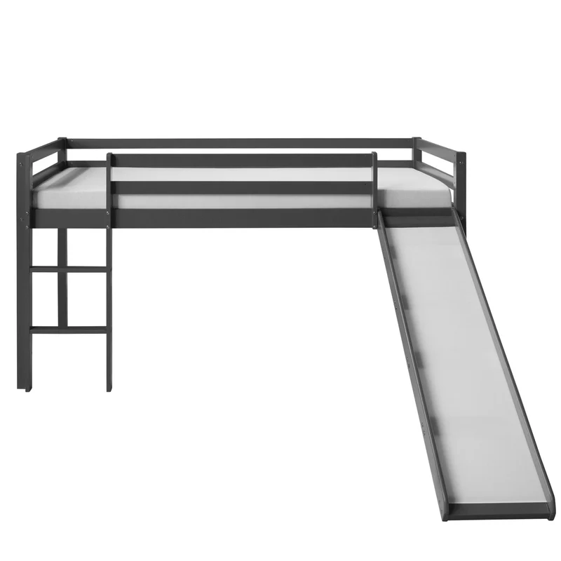 Lit mezzanine pour enfant 90x200cm avec échelle toboggan en bois gris LIT06172