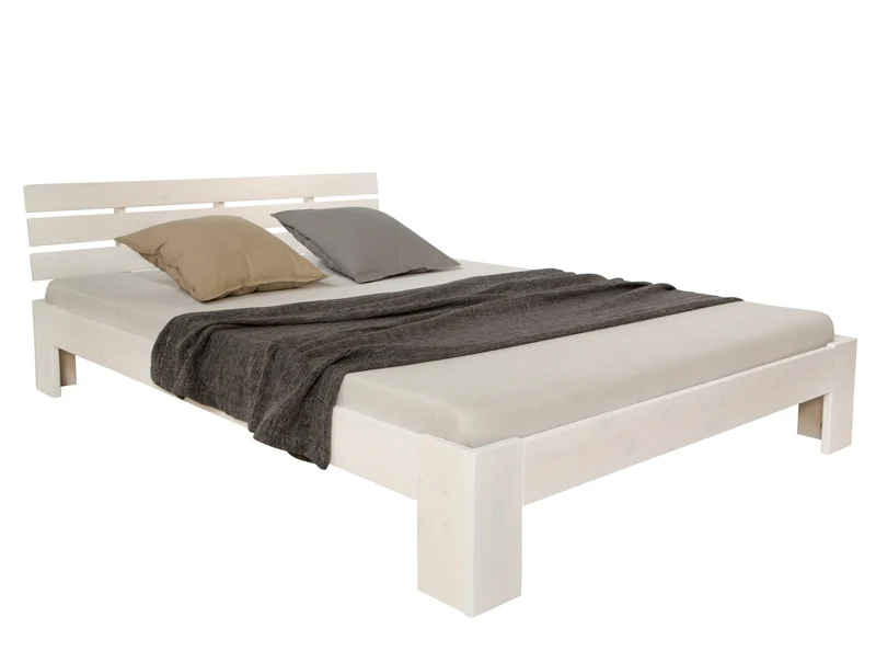 Lit double 2 personnes avec sommier à lattes en bois blanc 160x 200cm LIT06160