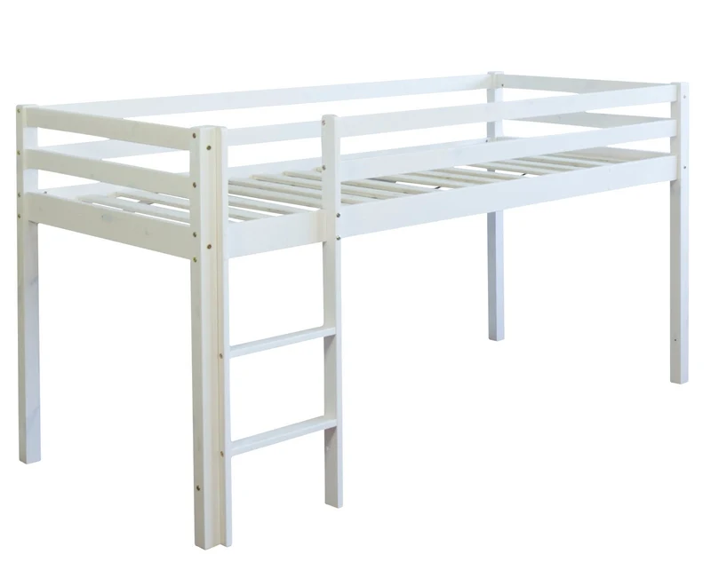 Lit mezzanine 90x200cm avec échelle en bois blanc et toile noir pirate LIT06121