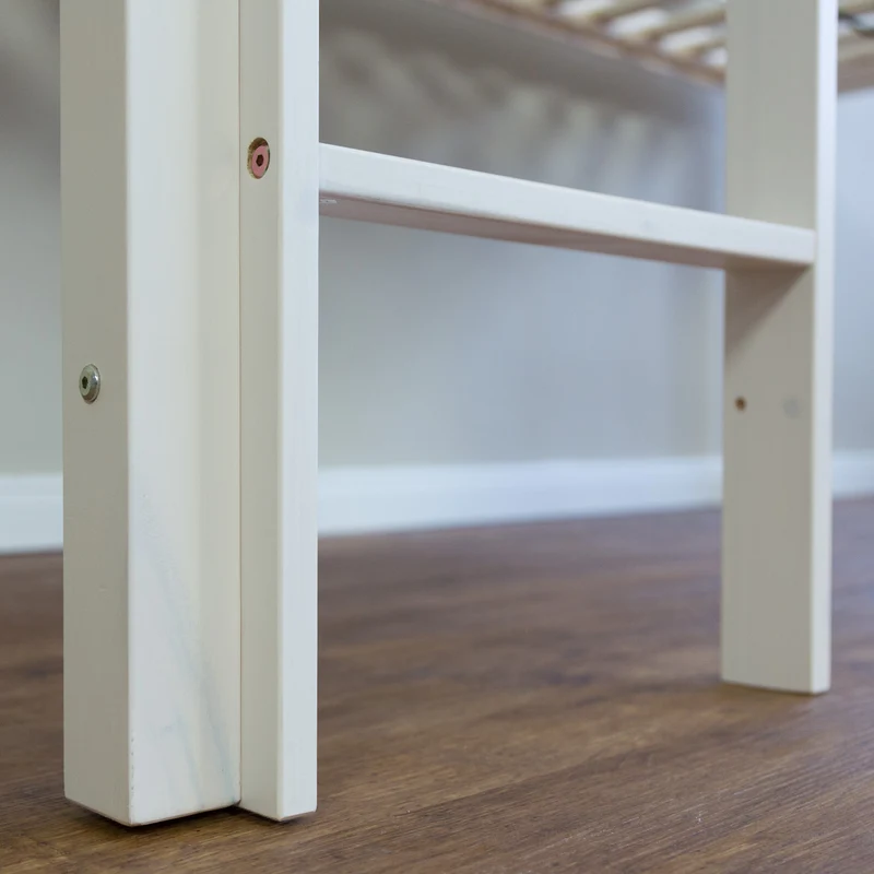Lit mezzanine 90x200cm avec échelle en bois laqué blanc et toile bleu incluse LIT06011