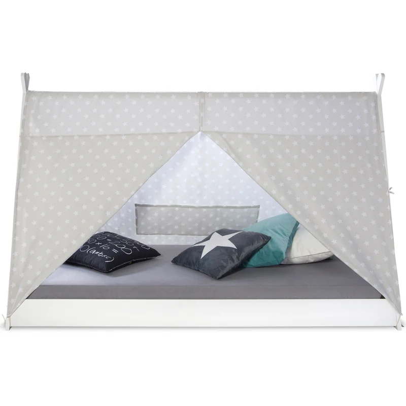 Lit pour enfant tipi tente indienne 90 x 200 cm en bois avec tissu et sommier LIT06166/2